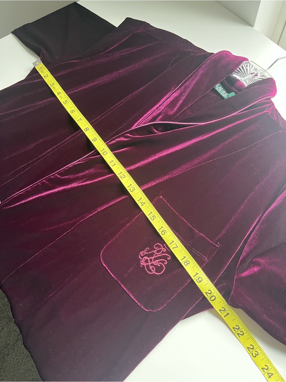 Lauren Ralph Lauren Velvet Shawl Long Bath Robe Logo Red Small - Picture 12 of 13
